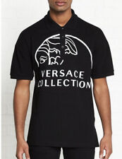 Mens Versace Collection Logo Polo Shirt Top Black White Size Medium Medusa