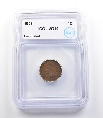 1903 Indian Head Cent Mint Error Laminated VG10 ICG *2271 - Image 1 of 3