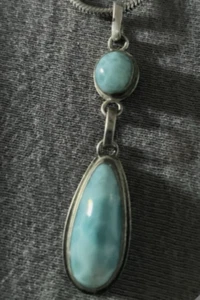 Larimar Kettenanhänger Anhänger 925 Silber Echt Vintage blau Stein - Bild 1 von 1