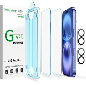 (Pack de 2+2) amFilm pour iPhone 16 Plus - Verre OneTouch Protecteur d'écran et objectif 6,7" - Photo 1/7