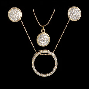 Gold Plated Necklace Double Pendant Crystal Earrings Womens Fashion Jewelry Set - Picture 1 of 6