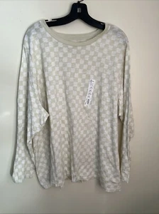 Sonoma The Everyday Tee Women's 3X Beige Check Long Sleeve NWT - Picture 1 of 8
