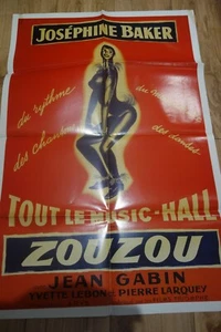 Altes Plakat Kino Film ZOUZOU Josephine Baker Jean Gabin Wiederaufführung 1990 - Foto 1 di 1
