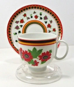 Bavaria Germany Heinrich Demitasse Tasse Untertasse leuchtende Farben rot gelb selten  - Bild 1 von 12