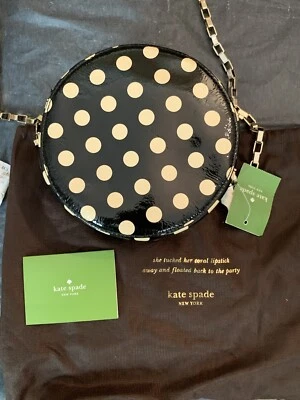 NEW KATE SPATE BLACK & IVORY POLKA DOT PATENT CROSSBODY BAG  — 第 1/4 张图片