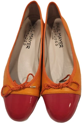 Paul Mayer Attitudes 7.5B женщин кожаный балет плоский оранжевый и розовый лакированный носок - Изображение 1 из 4