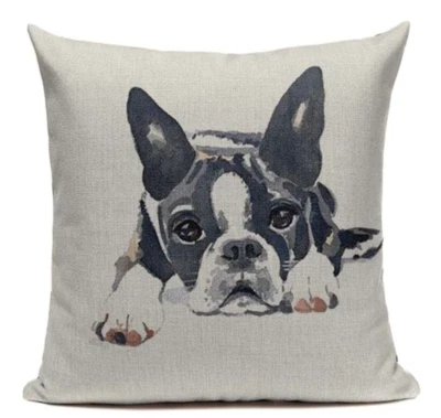 Boston Terrier Pintura B17 Cojín Funda Almohada Mascota Bulldog Francés Sofá Sofá Foto 1 de 4