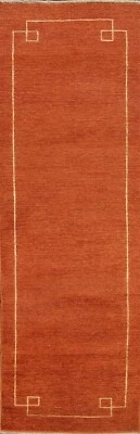 Bordered Hand-knotted Gabbeh Kashkoli Oriental Runner Rug Modern Hallway 3'x9' - Image 1 of 4