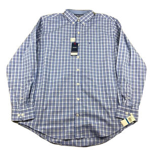 Izod Shirt Mens XLT Blue Plaid Button Down Classic Fit Wrinkle Free NWT