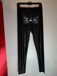 Nwot Cute Black Cat Face Leggings Size Large - Picture 1 of 4