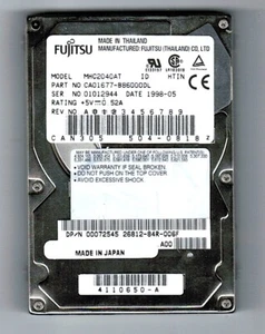 Fujitsu MHC2040AT 4GB 2.5" IDE Vintage Hard Drive .5in. / 12.5mm— Wiped, Working - Picture 1 of 2