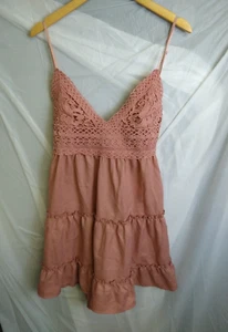 Womans SHEIN Size L Pink Smocked Floral Babydoll Ruffle tie Dress Cottage - Picture 1 of 8
