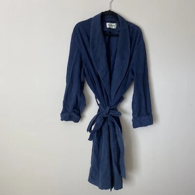 Roupão de banho vintage masculino XL LL feijão azul escuro 100% algodão flanela sólida feito nos EUA - Imagem 1 de 4