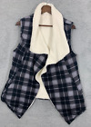 Matilda Jane (M) Medium Checkered Kimono Cardigan Vest Faux Fur Fleece Pockets