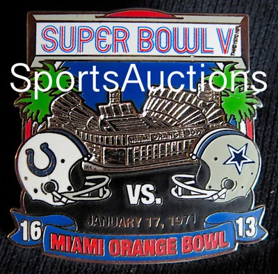 SUPER BOWL 5 Final Score LAPEL PIN & CARD Willabee Ward COLTS vs COWBOYS ~ SB V - Image 1 of 3