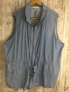 CJ Banks 3X blau gestreift Reißverschluss vorne Weste verstellbare Taille Taschen leichte Baumwolle - Bild 1 von 6