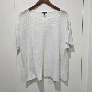 Eileen Fisher Bateau Neck Box Top Bio Leinen Strick weiß Damen Größe Large - Bild 1 von 6