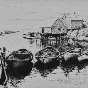 Peter Bugda Fischerdorf mit Booten signiert Künstlerdruck 1970er 64/200 - Picture 1 of 4