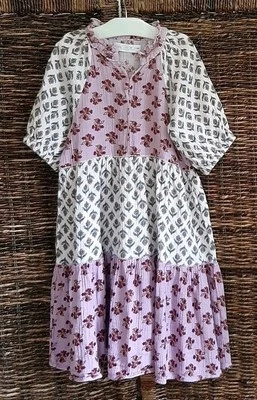 Zara Embroidered Tiered Floral Maxi Dress Girl 7 Purple Puff Sleeve Ruffles Midi - Image 1 of 4