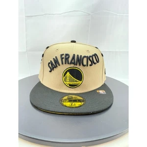 New Era Golden State Warriors Mens Size 7 1/4 Tan Black 59Fifty Fitted Hat NBA - Picture 1 of 8