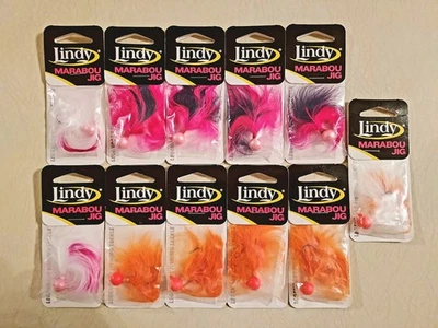 Lindy Marabou Jigs 1/4 oz. Fishing Lures Lot of 11 Salmon Steelhead Walleye Musk - Image 1 of 2