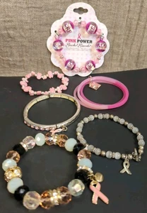 Lote de 6 Pulseras de Concienciación sobre el Cáncer de Mama Rosa - Imagen 1 de 8