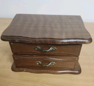 Vintage Jewelry Box Brown Wood Rings Necklaces Bracelet Mirror Trinket Box - Picture 1 of 3
