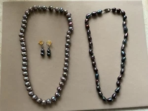Blue, Purple And Grey Beaded Necklaces With One Pair Matching Earrings (W) - Picture 1 of 5
