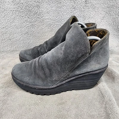 Fly London Zapatos Mujer Talla EU 41 US 10-10.5 Gris Gamuza Cuña Botines Foto 1 de 4