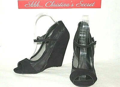 Zapatos de tacón WILD DIVA Mary Jane cuña negros punta abierta salón talla 8 * en muy buen estado-XLNT++ Foto 1 de 4