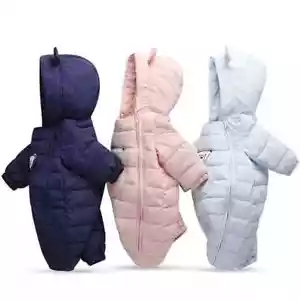 2024 Autumn Winter Baby Girls Romper Thick Cartoon Ear Hooded Baby Boys Jumpsuit - Picture 1 of 11