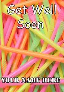 Rainbow Sherbet Straws Get well soon a5 Personalised Greeting card 