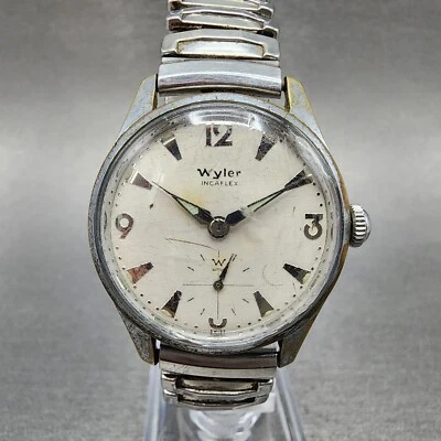 Wyler Inca flex Watch Men 32mm White Dial Silver Tone Small Seconds Manual READ! - Image 1 of 4