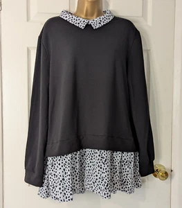 Jeff & Co Size 18 Monochrome 2 in 1 Jumper With Animal Print Faux Blouse - Picture 1 of 6