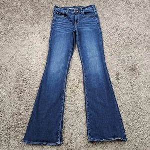 American Eagle Jeans Women 8 Long Flare High Stretch Dark Denim Artist 27x33 - Picture 1 of 13