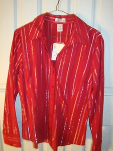 So Festive Fitted Top Dark Red, Silver Metallic Striped Size Junior's XL, NWT - Picture 1 of 4