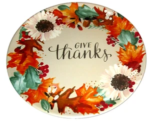 FALL Melamine Serving Platter~ 0.75" H x 14.2" Diameter~ FALL WREATH/GIVE THANKS - Picture 1 of 1
