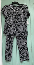 Croft & Barrow Pajama Set | Short-Sleeve Top & Pants | Black Floral | Size Small