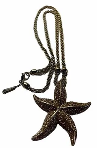 ROBERTO CAVALLI Long Gold Tone Chain Star Fish Encrusted Pendant Necklace NEW - Picture 1 of 9