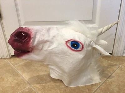 Unicorn Full Head Latex Mask Adult Teen Animal Cosplay Halloween Party Costume  - Image 1 of 3
