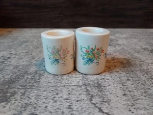 2 Vintage Porzellan handbemalte Kegel Kerzenständer Blumen West Germany - Bild 1 von 4