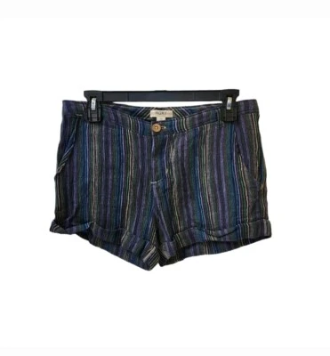 Shorts Roxy Listrado Boho Festival Artista Algemado Tamanho 26 Cintura Média Azul Marinho/Verde - Imagem 1 de 4