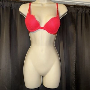 Victoria’s Secret Pink Vibrant Red Push-Up Padded Lace Front Clasp Sz.32B - Picture 1 of 8