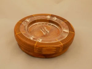 Vintage wood and glass ashtray--Handicraft inlay by Thomas--MCM retro look - Picture 1 of 7