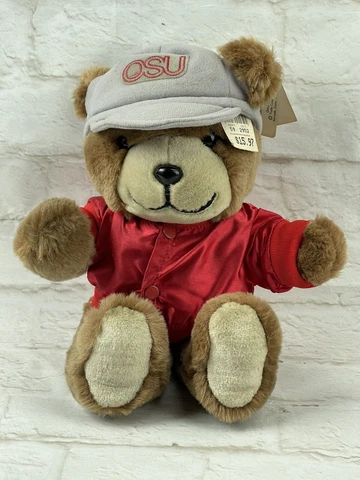 VTG 1983 Ohio State Buckeyes 10” Football Plush Teddy Bear Satin Jacket Trudy Cover