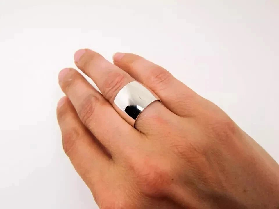 Dome Ring 14mm Wide 925 Silver Band Ring Solid Sterling Silver Statement Band - Image 1 of 3