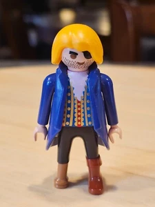 Playmobil Figure Man Pirate Peg-Leg Captain 1996 Geobra Eye Patch Blue Coat - Picture 1 of 10