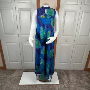 Abito lungo donna hawaiano vintage Lauhala Hawaii taglia 8 farfalla senza maniche - Foto 1 di 11
