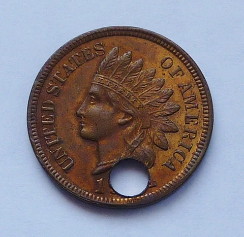 1__4 U.S. INDIAN HEAD CENT ~ HOLE !! ~ ALMOST UNCIRCULATED CONDITION Cover