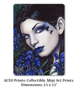 ACEO LE PRINTS Gothic Fantasy Art Aconitum Wolfsbane Blue Purple Poison Flowers - Picture 1 of 4